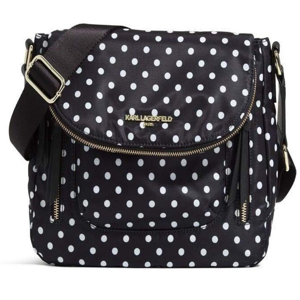 Karl Lagerfeld Black and White Crossbody Bag with Polka Dots